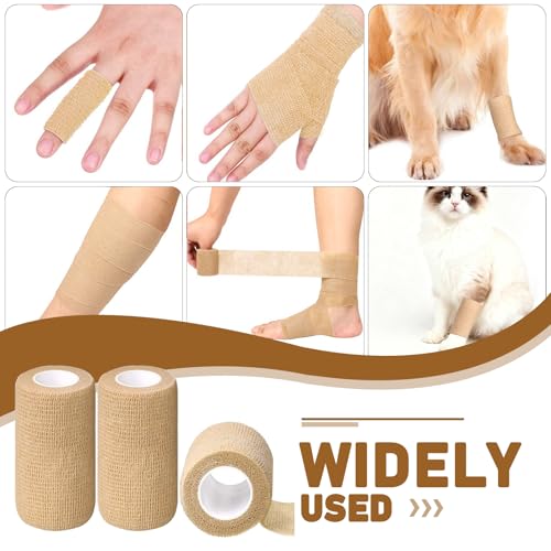 Pack Self Adhesive Bandage, Cohesive Bandage Wrap, Elastic Bandage, - color: Beige, size: 4 Inch X 5 Yards