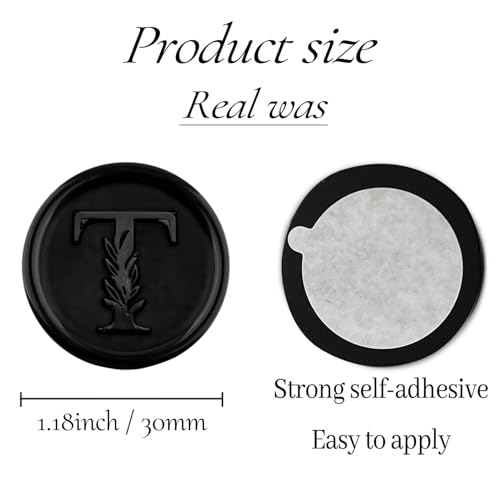 25Pcs Black Wax Seal Stickers Handmade Vintage Botanical Leaves Adhesive Letter Wax Stickers for Wedding Party Invitations, Envelope, Gift Wrap, Christmas(Initial T, Black) - color: Black-25pcs, size: T