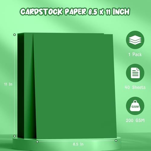Dark Green Cardstock Paper 8.5 x 11, 40 Sheets Cardstock Printer Paper | Green Card Stock Paper 8.5 x 11, 200 GSM Dark Green Construction Paper for DIY Cards, Greeting Cards, Party Decorations - color: Dark Green, size: 8.5x11 IN-40 Sheets