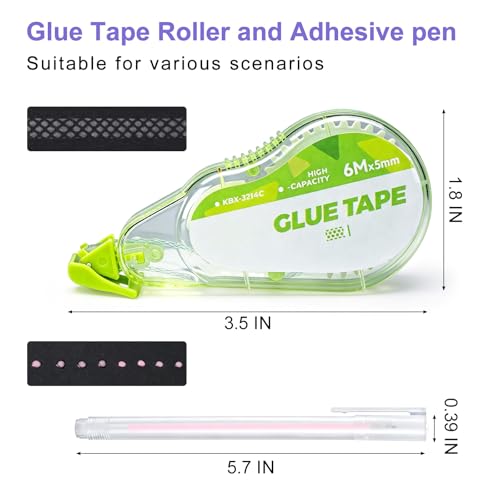 Scrapbook Tape Set, 8 Pack Double Sided Tape Roller with 4 Pack Quick Drying Color Spot Glue Pen Adhesive Glue Runner for Scrapbooking Journal Supplies, Glue Roller for School Office Teacher (12)