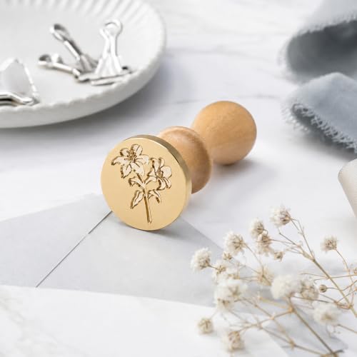 Lily Wax Seal Stamp, Floral Botanical Theme Brass Stamp with Wooden Handle - color: Lily