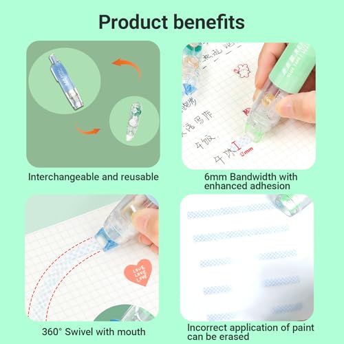 2 Pack Double Sided Glue Tape Roller with 2 Refills, 0.24in x 65.6 Ft Scrapbook Tape, 360° Rotatable Pen Tip Adhesive Roller, Scrapbooking Supplies for Art Craft, Gift Wrapping, Pink & Beige - color: Pink & Beige