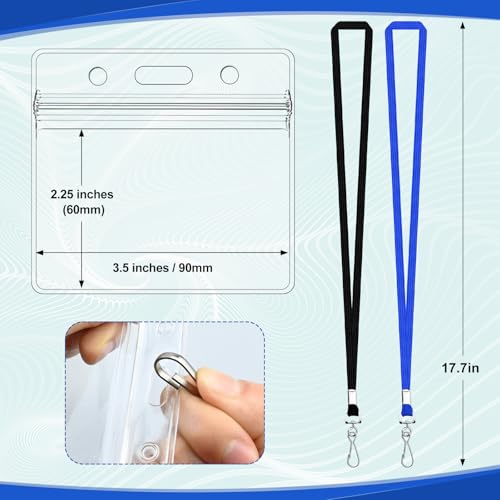 25Pcs Clear Plastic Horizontal Name Tags Badge ID Card Holders and 25Pcs Flat Neck Lanyards, Black - color: Black