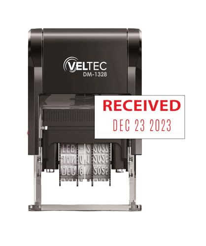 Veltec Self-Inking Rubber Date Stamp with Phrase and Date (RED, Received) - color: Red, size: RECEIVED
