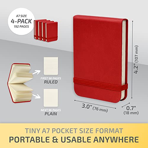 Tiny Notebook 3x4, Tear Off Small Notepad Pocket Size 4-Pack (Red) - color: Red