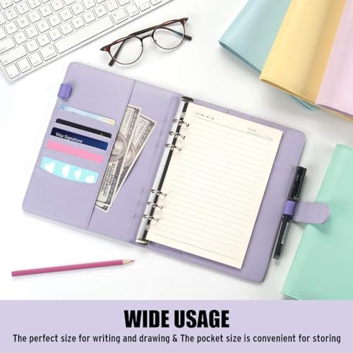 Sooez A5 Notebook Photocard Binder, 6 Ring Planner with Stylish Design, Loose Leaf Personal Organizer Cover with Magnetic Buckle, PU Leather Binder with Soft Colors - color: Shiny Pink, size: A5
