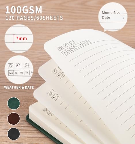 3 Pack Pocket Notebooks A6 Small Notebook 100 GSM 3.7" x 5.7" | Journaling Notebooks For Note Taking Journals For Writing Mini Note Pads With Pen Holder Thick Paper(Black,Green,Brown) - color: Black&Green&Brown