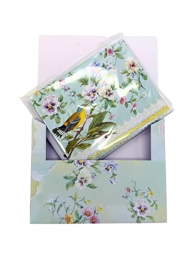 Poster Foundry Set of 3 - Pansy Flower and Warbler Bird Boxed Note Cards by Carol Wilson. 10 embossed 4x5 Die-Cut Notecards and Matching Envelopes in Decorative Gift Box with Magnetic Flap. NCP2449 - color: Nature - Warbler and Pansies, style: 3 gift box