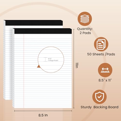 2pcs Legal Pads 8.5 x 11, Perforated White Notepad 8.5x11, 50Sheets/Pad - color: White, style: 2 Pads-50 Sheets/Pads