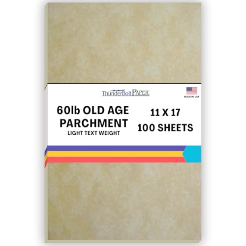 100 Old Age Parchment 60# Text (=24# Bond) Paper Sheets - 11" X 17" (11X17 Inches) Tabloid|Ledger|Booklet Size - 60 Pound is Not Card Weight- Vintage Colored Old Parchment Semblance - size: 11x17-100 Sheets
