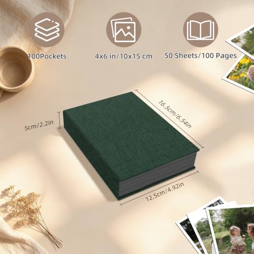 Popotop Photo Album 4x6 100 Pockets for Wedding Gifts,Linen Hardcover Picture Albums for Family Anniversary Baby Vacation Pictures - color: Green, size: 100 Pockets