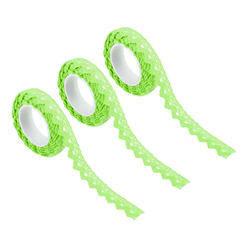 PATIKIL 0.6" Wide 2 Yards Self-Adhesive Lace Tape Lace Ribbon, 3 Pack Cotton Washi Trim Stickers Masking Decorative for Craft Scrapbook DIY Card Making, Green - color: Green