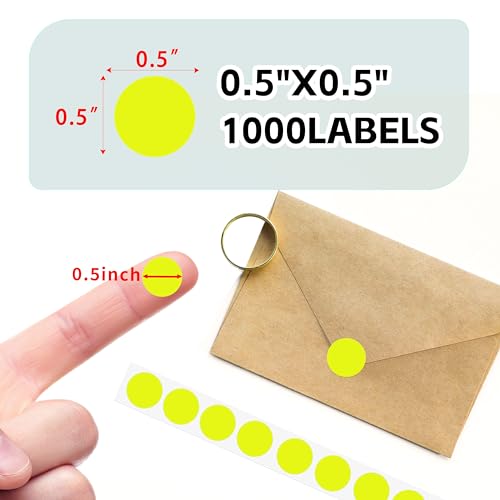 1/2 inch Round Color-Code Label, 1000 Circle Dot Sticker,Fluorescent Yellow - color: Fluorescent Yellow, size: 1 Roll-1000PCS