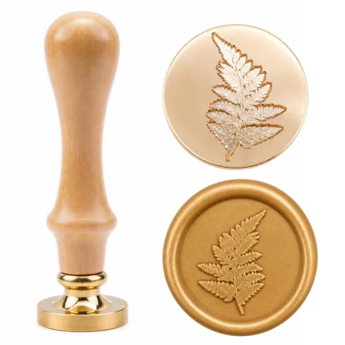 Fern Leaf Wax Seal Stamp, Floral Botanical Theme Brass Stamp with Wooden Handle - color: Fern Leaf