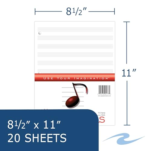 Roaring Spring Loose Leaf Music Filler Paper, 20 Sheets 8.5"x11" with 12 Staves of Music Lines, Heavyweight 24# Smooth White Paper, 3 Hole Punched (Pack of 1) - size: 11" x 8.5" 20 Sheets (Pack of 1)