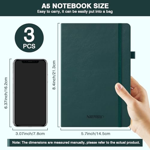 Hardcover Journal Notebook, A5 (5.7"x8.4"), 3 Pack 160 Pages Lined Journaling Notebooks with Pen, for Women, Men, Work, Writing, Travel, 100GSM Ruled Paper, School Office Supplies, Black, Red, Green - color: Black_green_red, size: A5