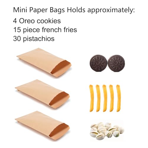100-pack 4x6 Inches Mini Size Natural Kraft Paper Bags for Bakery Cookies Treats Snacks Popcorn Small Gift bag - color: Brown-4x6 Inch
