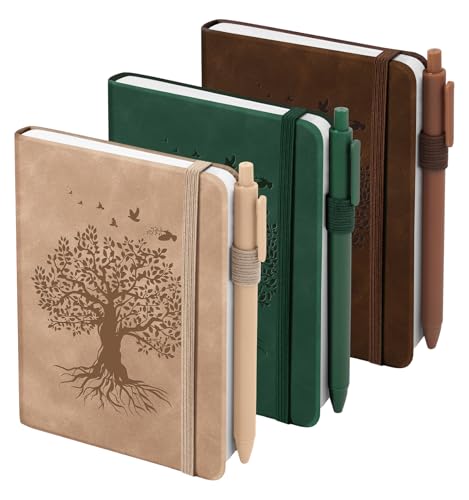3 Pack Pocket Notebooks (3.7x" 5.7") A6 Small Notebook 100 GSM Thick Paper | Note Taking Journaling Notebooks Journals For Writing Mini Note Pads With Pen Holder (Nude, Brown, Forest Green) - color: Nude & Brown & Forest Green