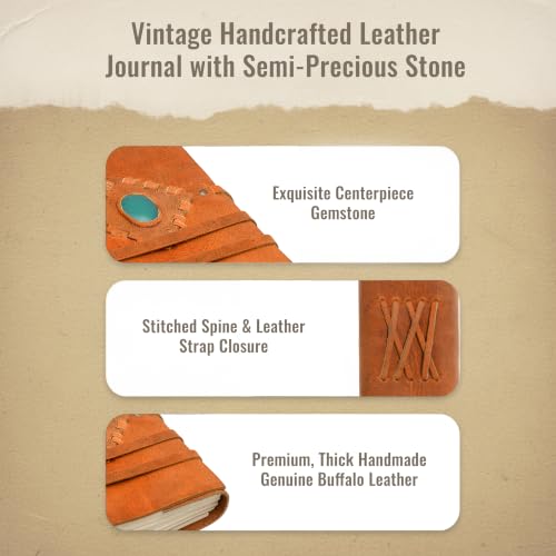 MAD MUNKEE Handmade Stone Design Leather Journal 4x6 Vintage Writing Diary - color: Red, size: 4X6 Inches