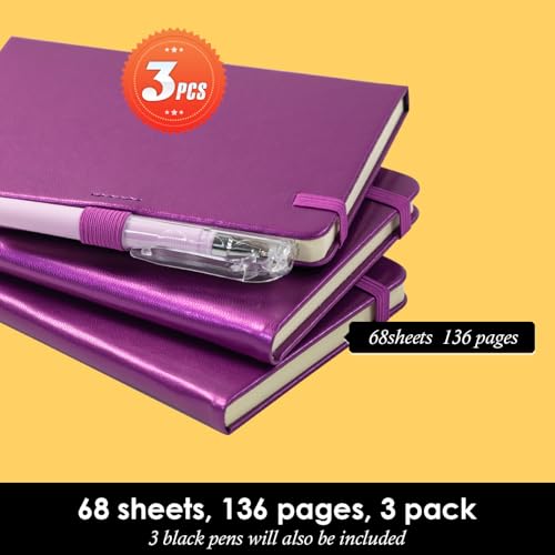NIRMIRO (3 Pack) Pocket Journal Notebook, Small Mini Notepad with Pens for Work, hardcover A6 Notebook 3.7" x 5.7" College Ruled with 100Gsm Premium Lined Paper, Pearlescent Purple - color: 3 Pearlescent Purple, size: A6