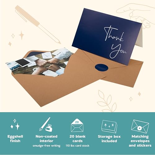 VNS Creations Thank You Cards With Envelopes - 50 Pack 3.5 x 5 - Navy Blue - color: Navy Blue, size: 20 Pack - 4" x 6"