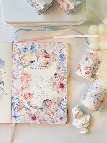 WT Frostbloom Wide PET Tape, Single Roll, Original Winter Floral Designs, Clear Transparent Adhesive Tape – Not Pre-Cut, for Junk Journals, Scrapbooks, Bujo, Planners, DIY Crafts, Art Stationery - color: Frostbloom Wide PET Tape