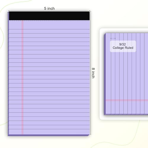 AILZFEI 6pcs Small Legal Pad 5x8 College Ruled Purple Legal Pads Notepads 6 Pack Study Back Writing Pads 5 x 8 Perforated Narrow Ruled Pads of Paper Purple - color: Purple