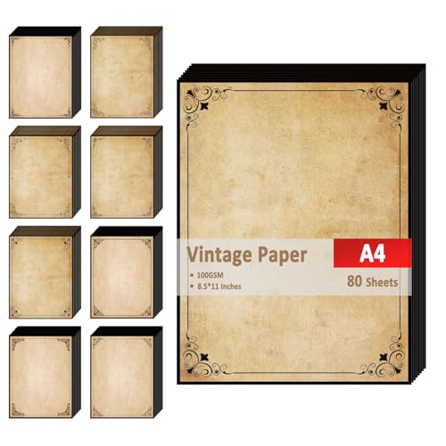 80 Sheets Vintage Stationery Paper with Antique Border Design, 8.5" x 11" Antique Printing Paper, 100GSM Double-Sided Aged Stationery for Letter Writing, Invitation, Certificates, Diplomas