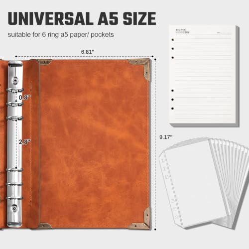 Ovesmusl 2 Pack PU Leather A5 Binder 6 Ring Refillable Journal Cover - color: Green+brown, size: A5 Binder Cover