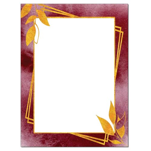 Gold & Burgundy Leaves 100 Pack - 8.5 x 11 Inch Printable Letterhead - Laser and Inkjet Printer Compatible - size: 100 Pack, style: Gold & Burgundy Leaves