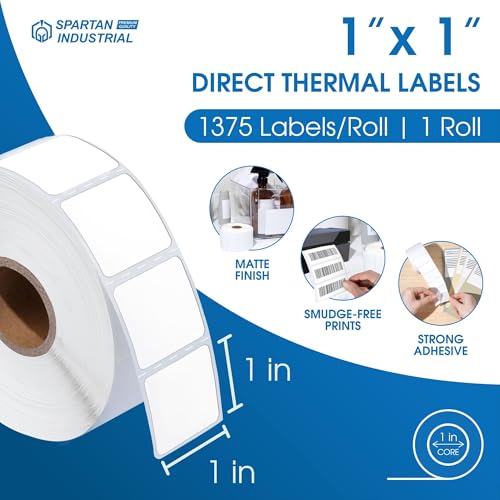 1" X 1" Square Direct Thermal Labels (1375 Count, 1 Roll) - size: 1" X 1"