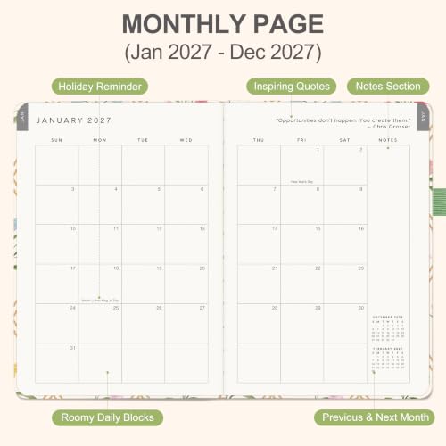 &And Per Se 2027 Planner, 12-Month Monthly & Weekly, 2027 Calendar Planner with 100gsm Paper, A5 Hardcover Faux Leather, 5.7" x 8" (Diamond Floral) - color: Diamond Floral, size: 5.7" x 8"(Jan 2027-Dec 2027)
