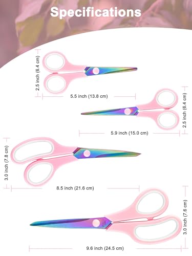 Craft Scissors Set of 4, Sharp Stainless Stee Blades Titanium Coating, Scissors All Purpose for Office School Home Fabric Sewing DIY Art Crafting Cutting, 9.5''/8.5''/6''/5.5'', Pink - color: Pink, size: 9.5'', 8.5'', 6'', 5.5'