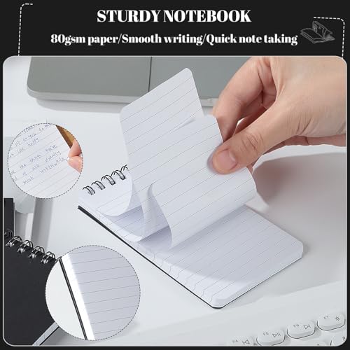 Thboxes 8 Pack Pocket Notebooks, 3 X 5 Spiral Notepads, Black - color: Black