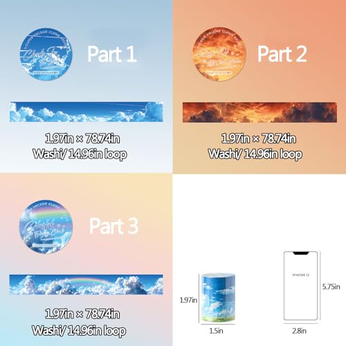 Washi Tape Stickers for Scrapbooking Supplies,Cloud Sticker for Journaling - color: Colorful Flowing Clouds