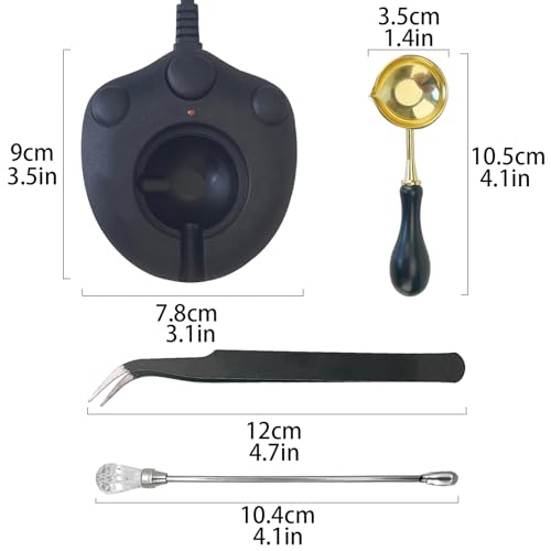 Black Electric Wax Seal Warmer Kit with Spoon, Tweezers and Stir Stick, Wax Seal Stamp