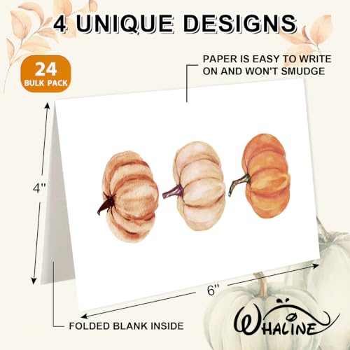Whaline 24 Pack Greeting Cards with Envelope & Sticker, Fall Leaves Pumpkin
