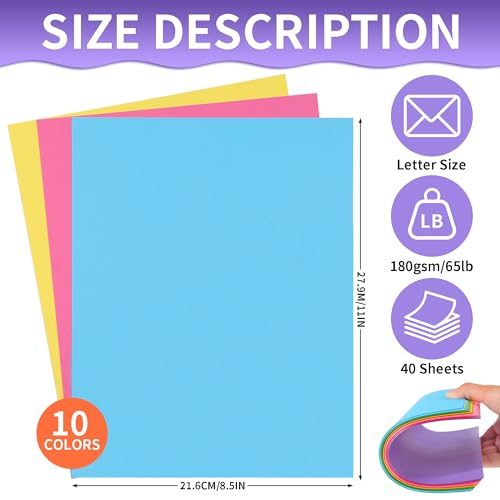 Uncle Paul 40 Sheets Mixed 10 Colors Cardstock - 8.5'' x 11'' Double-sided Cover Card Stock 65lb Printer Paper Perfect for Scrapbooking, Crafts, Business Cards 180gsm UAP25MX140 (Pack of 3) - color: Mixed 10 Colors, size: Letter Size [40 Sheets] (Pack of