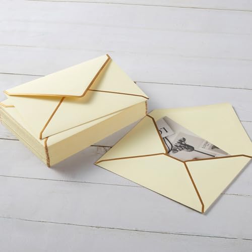 50 Pack A7 Envelopes Cream Color 5 x 7 with Gold Border - color: Cream Color, size: A7 (5.32x7.28)