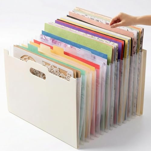 12x12 Scrapbook Paper Storage Organizer with 13 Expandable Pocket, Large Scrapbook Paper Storage for Craft Room Sticker Storage and Organization, Desktop Paper Holder (Cream) - color: Cream