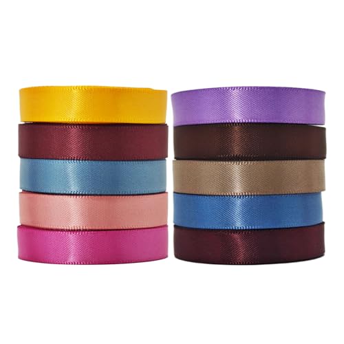 3/8 Ribbon, 10 Vintage Pack, 50 Yards Double Faced Satin Ribbon Set, 5 Yards Each Color for Gift Wrapping, Flower Bouquet, DIY Crafts, Bow, Wedding, Invitations, Easter, Christmas Party Decorations - color: Echoes of Time, size: Width: 3/8 inch