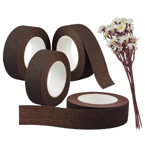 4 Rolls 1 Inch Wide Floral Tape Brown Flower Tape for Bouquet Stem Wrapping (4, Brown, 1 inch*30Yard) - color: Brown, size: 1 inch*30Yard