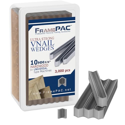 V Nails for Picture Frames Hardwood Universal (UNI) 10mm (3/8 Inch) [3000 V-Nail Pack, Stacked] - (for use in Automatic V Nailer for Picture Framing, Automatic V Nailer for Picture Frames) - size: 3/8 inch [10mm] - 3000 pack, style: UNI - Hardwood