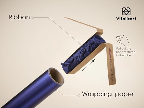 Vitalizart Matte Metallic White Wrapping Paper Set 17" Ribbons & Gift Tags | All-In-One Recyclable Luxury Elegant Gift Paper Roll Christmas Holiday Bridal Baby Shower Wedding Girls Boys Birthday 197" - color: Blue Paper & Blue Ribbons, size: 30 Inch