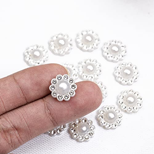 50 pcs Rhinestone Faux Pearl Buttons, Silver, 14mm - color: Silver