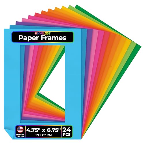 Hygloss 24 Pack Paper Picture Frames, Colorful cardstock Photo Frame 4.75x6.75-Inch, Paper Frames to Decorate for Wedding Birthday DIY Classroom Crafts and Decorations - color: Assorted, size: Small (6.75" x 4.75"), style: 24 Pcs