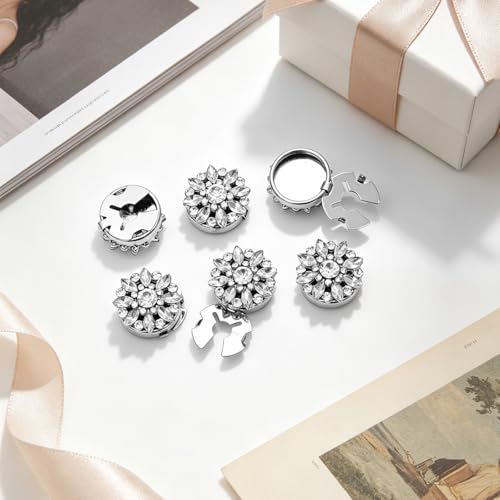6Pcs Rhinestone Button Covers, Detachable Crystal Embellishment - color: Silver-2, size: Large(22-26mm)