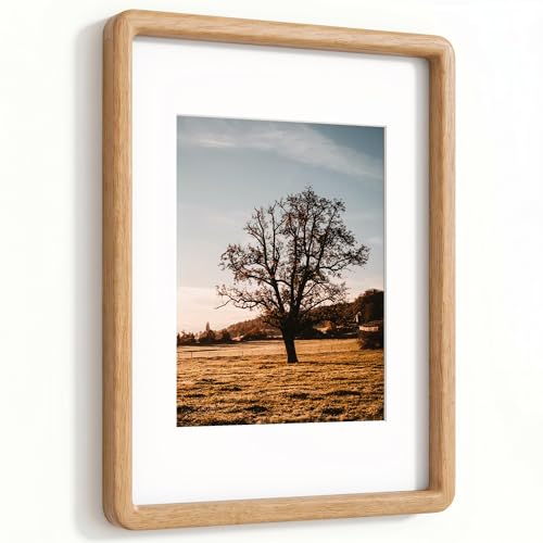 12x16 Picture Frame, USA-Sourced Natural Solid Oak Wood Photo Frame with HD-Tempered Glass, Handcrafted Rounded Corner 12 by 16 Wooden Frame Matted to 8.5x11 Photos, Horizontal or Vertical Wall Mounting - color: Natural White Oak, size: 12x16