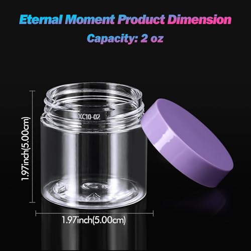 Eternal Moment 50 Pack 2 OZ Plastic Jars Clear Cosmetic Container with Lids | Round Makeup Jar for Lotion, Cream, Ointments, Eye Shadow, Rhinestone, Samples, DIY Travel Storage ( Purple Lid ） - color: Purple Lid, size: 2 Ounce