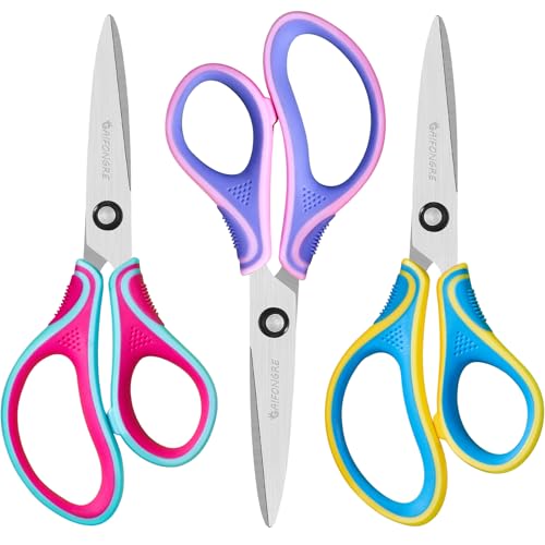 7" Kids Scissors Ages 8+ for School, 3-Pack, Pointed Tip, Ergonomic Handles